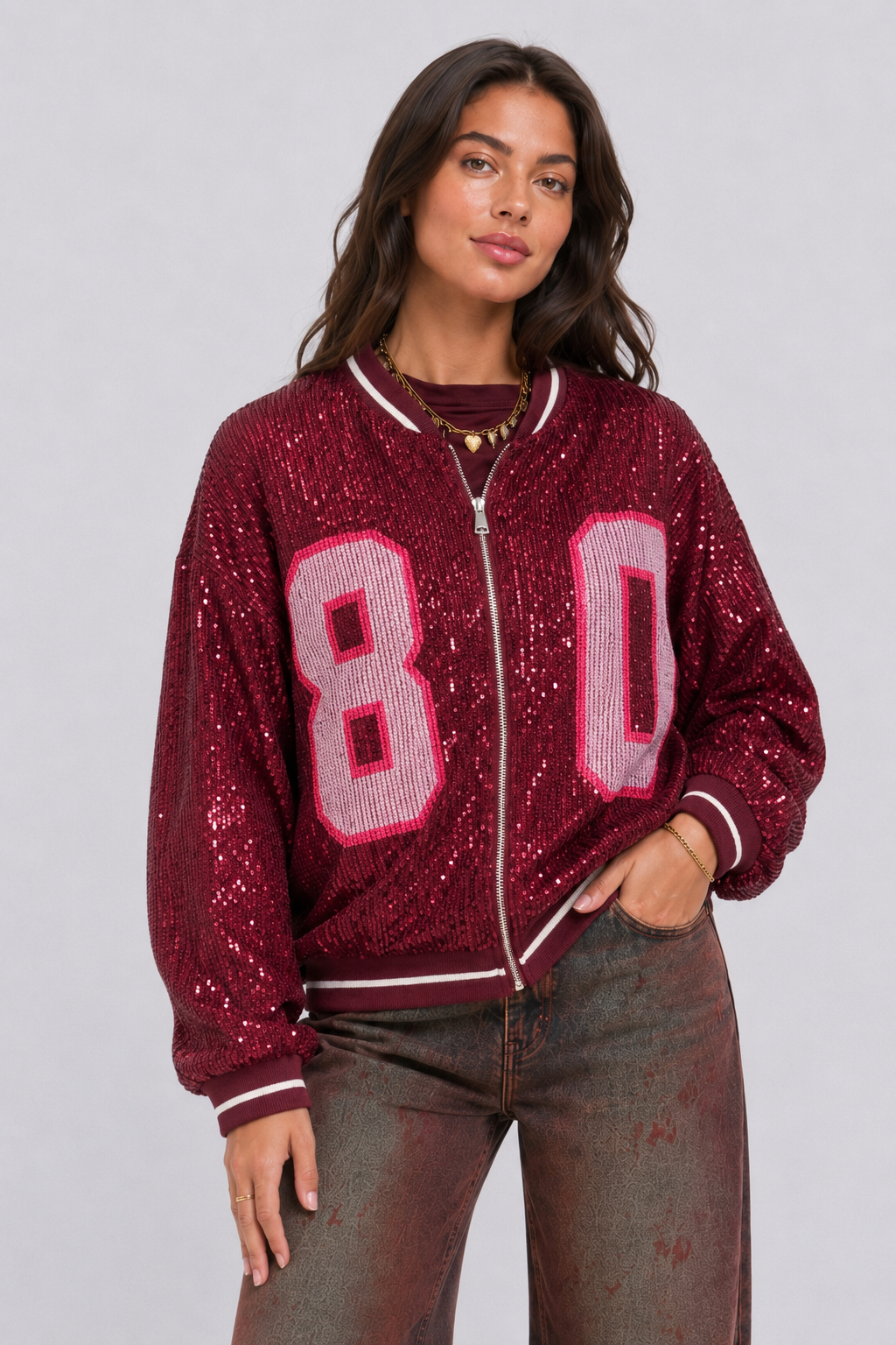 Sequin Bomber | Red