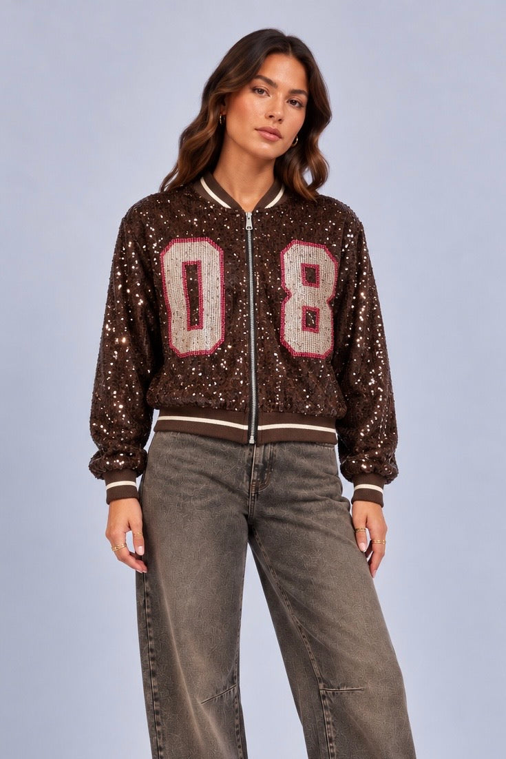 Sequin Bomber | Brown