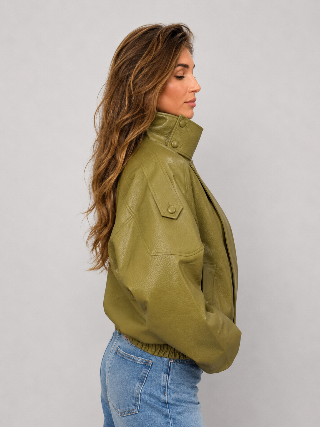 Oversized Leather Jacket | Olive