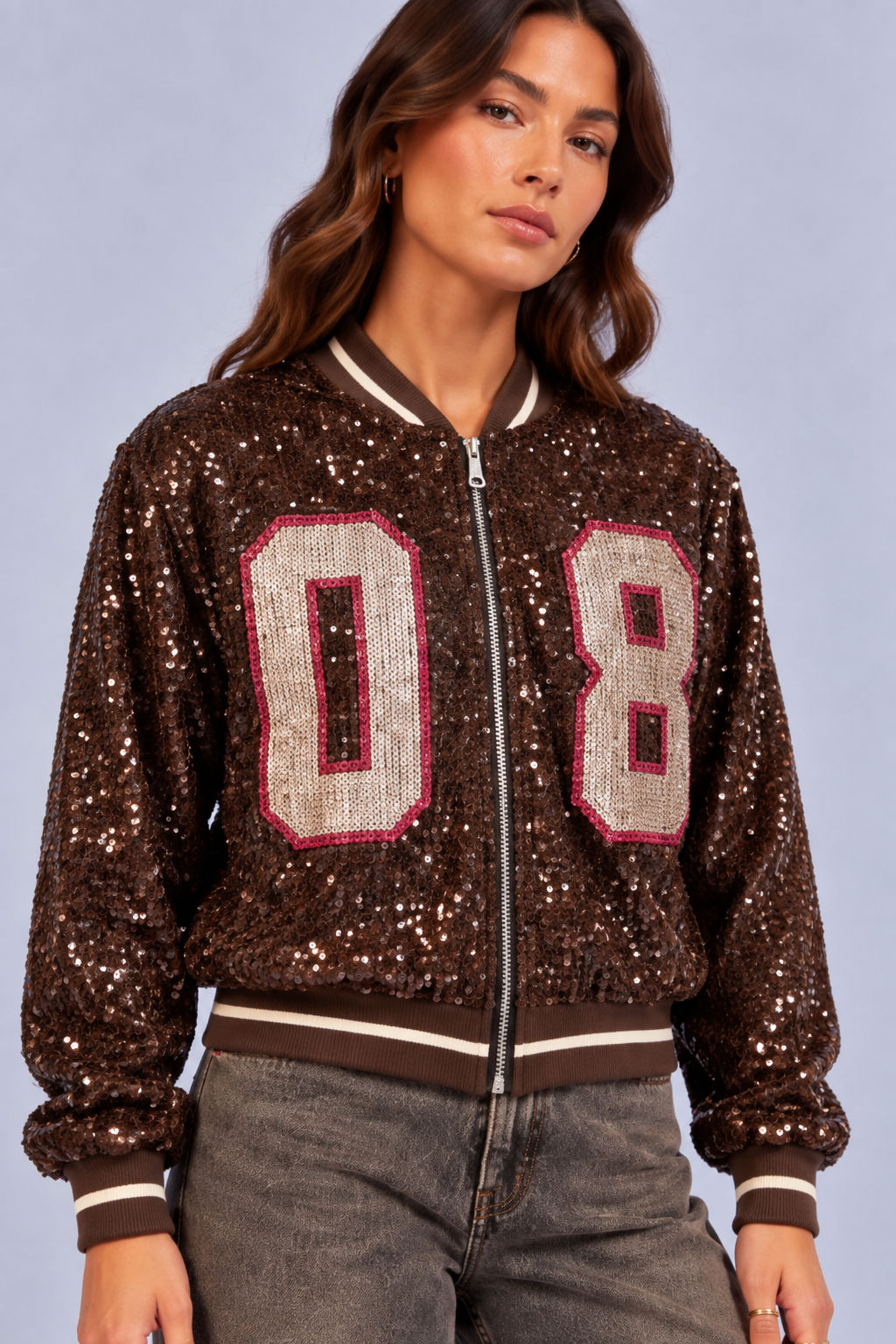 Sequin Bomber | Brown