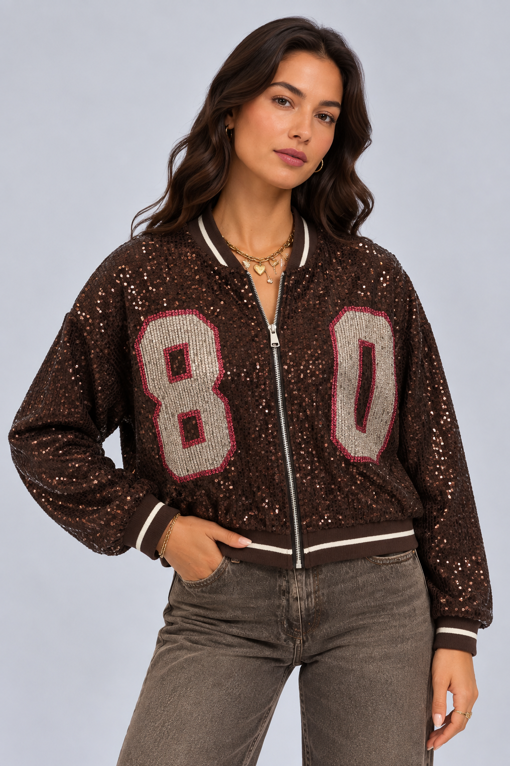 Sequin Bomber | Brown