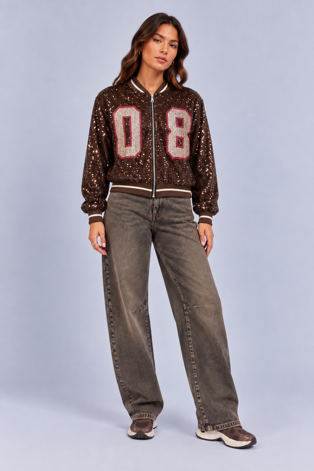 Sequin Bomber | Brown
